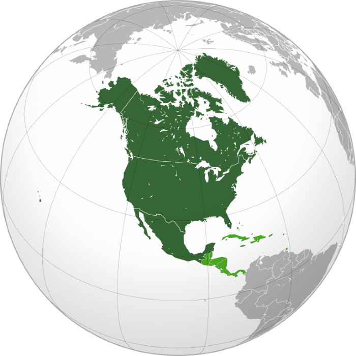  Amérique du Nord (source: Wikidromo, CC BY-SA 4.0, via Wikimedia Commons). 