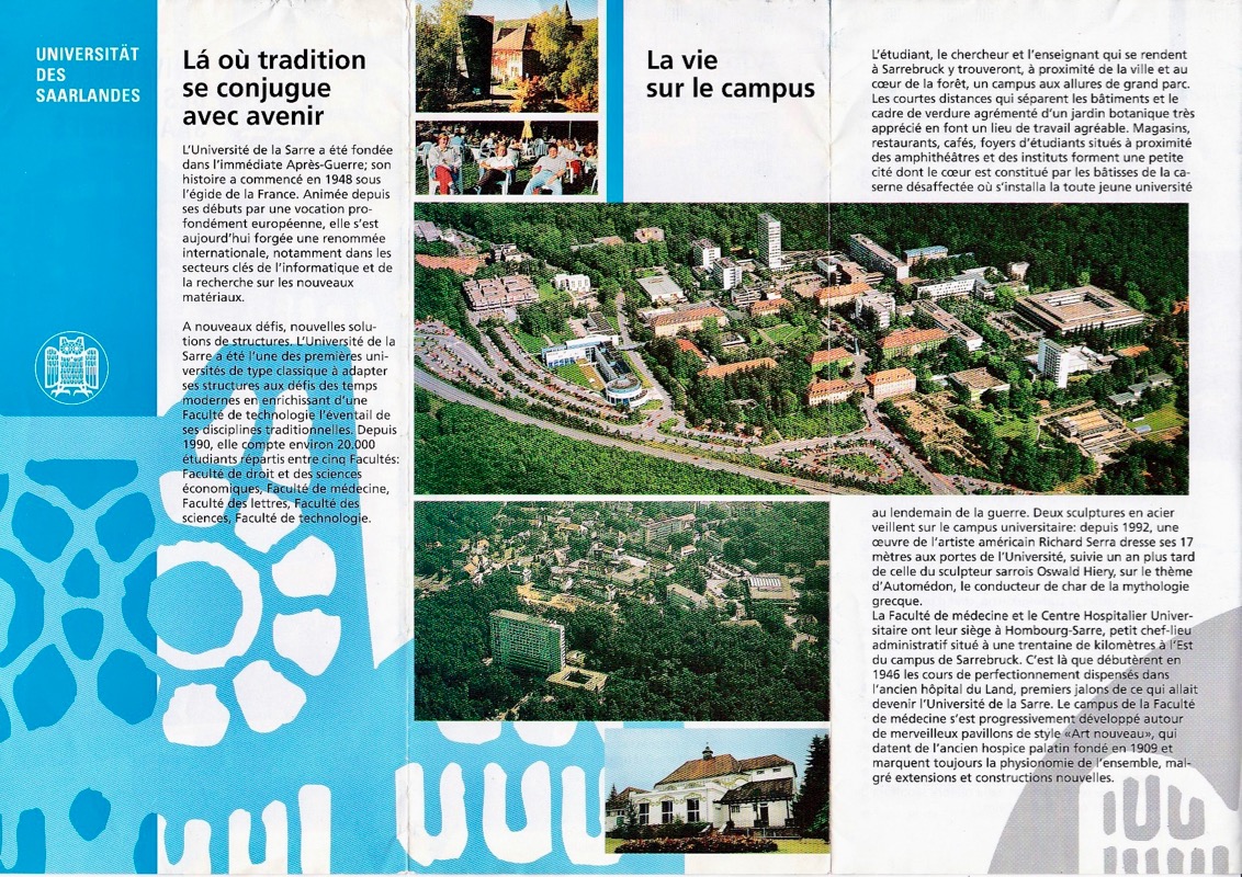  Images V1 à V4: Brochure de présentation diffusée en 1997 par l'Université de la Sarre, année de mes examens diplômants de fin d'études (1992-1998). 