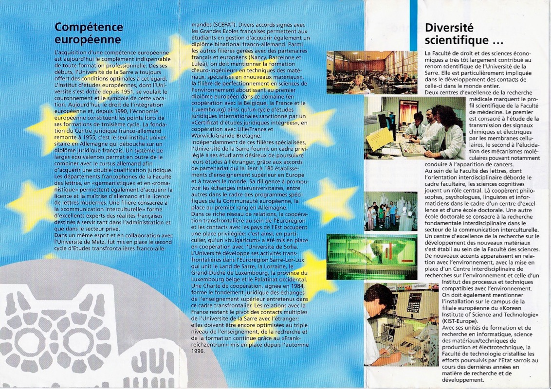 Images V1 à V4: Brochure de présentation diffusée en 1997 par l'Université de la Sarre, année de mes examens diplômants de fin d'études (1992-1998).